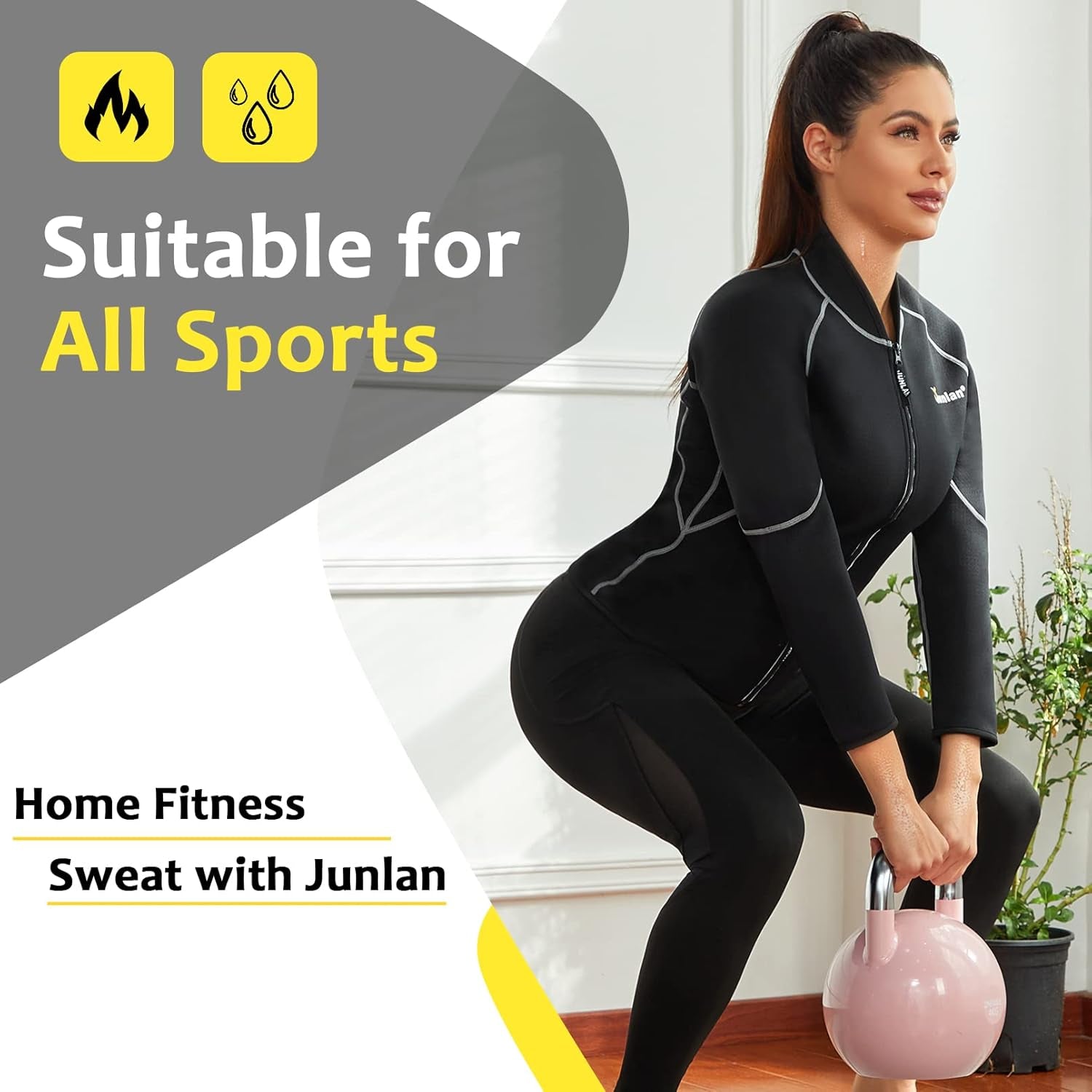 Neoprene Long Sleeves Sauna Shirt Top Workout Hot Slimming Suit Workout Exercise Zipper Workout Shirt (Black Sauna Suit, S)