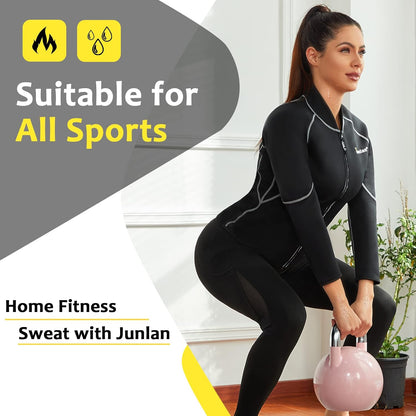 Neoprene Long Sleeves Sauna Shirt Top Workout Hot Slimming Suit Workout Exercise Zipper Workout Shirt (Black Sauna Suit, S)